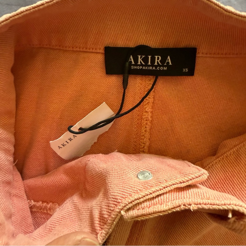 AKIRA Women’s Two-Tone Cargo Jeans Peach Coral Wide Leg High Waist XS NWT - Picture 6 of 12